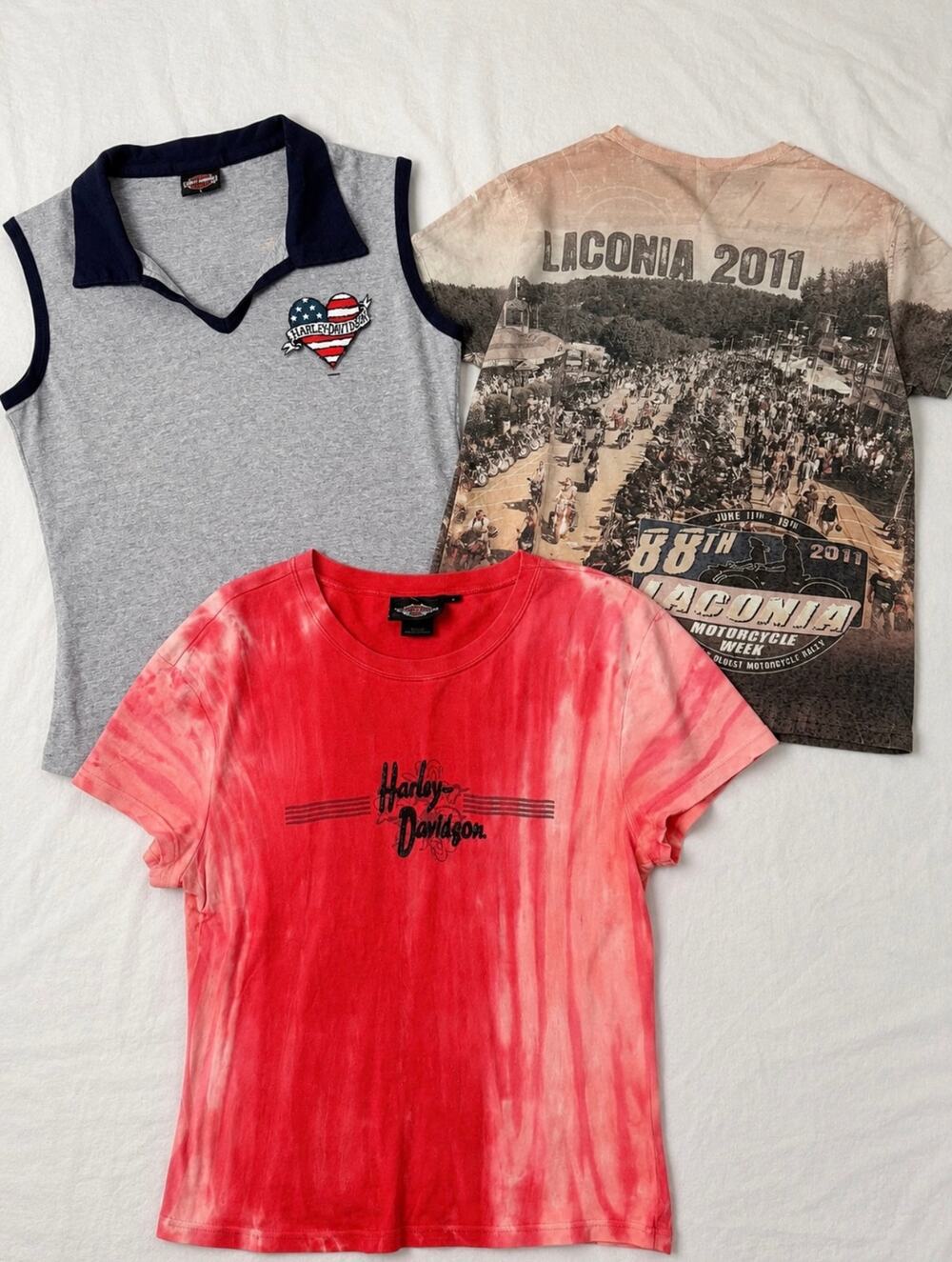 Harley Davidson Y2K T-Shirt Trio Women's Large Motorcycle Laconia Set of 3